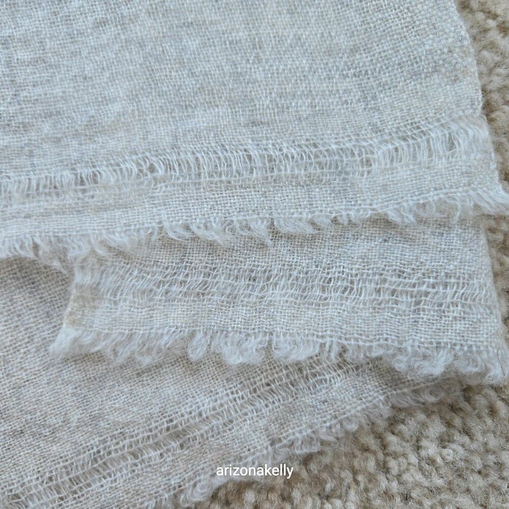 Lightweight Cashmere Woven Scarf with Open Weave Detail at Ends Oatmeal Cream - Picture 1 of 11